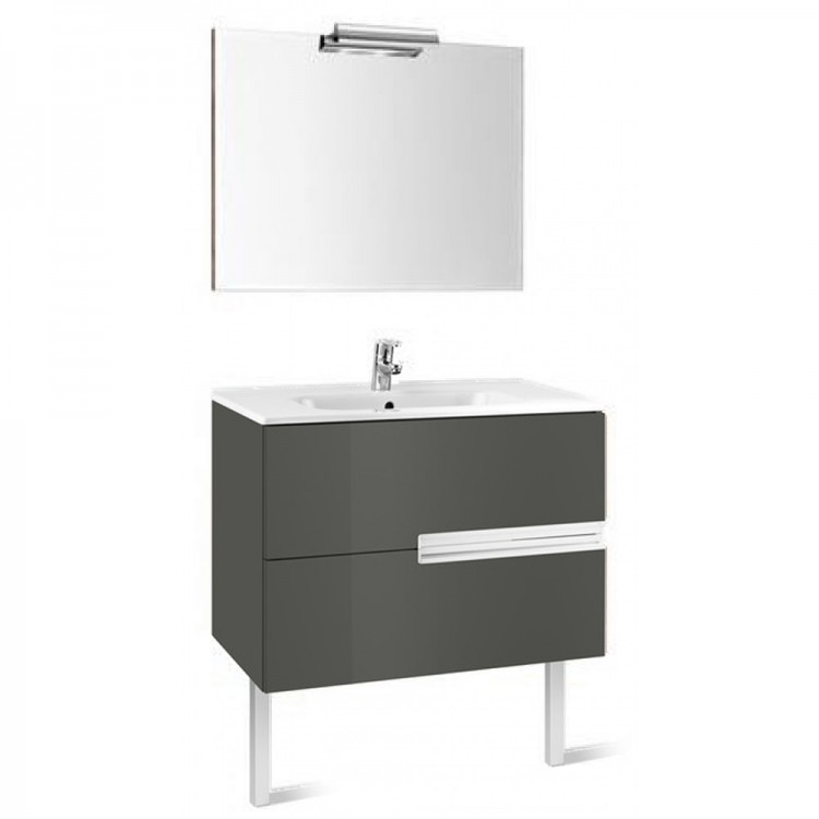 Roca Victoria-N Unik Basin + Base Unit 2 Drawers 800mm - Gloss Anthracite Grey with Mirror (855842153)
