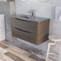 Erin 900mm Wall Mounted Vanity Unit and Basin Grey Elm with Grey Glass Basin (24437)