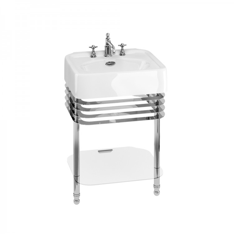 Arcade 600mm Basin with Overflow (three tap holes) and Basin Stand - Chrome (ARC600-3TH-ARC22-CHR-A68-CHR)