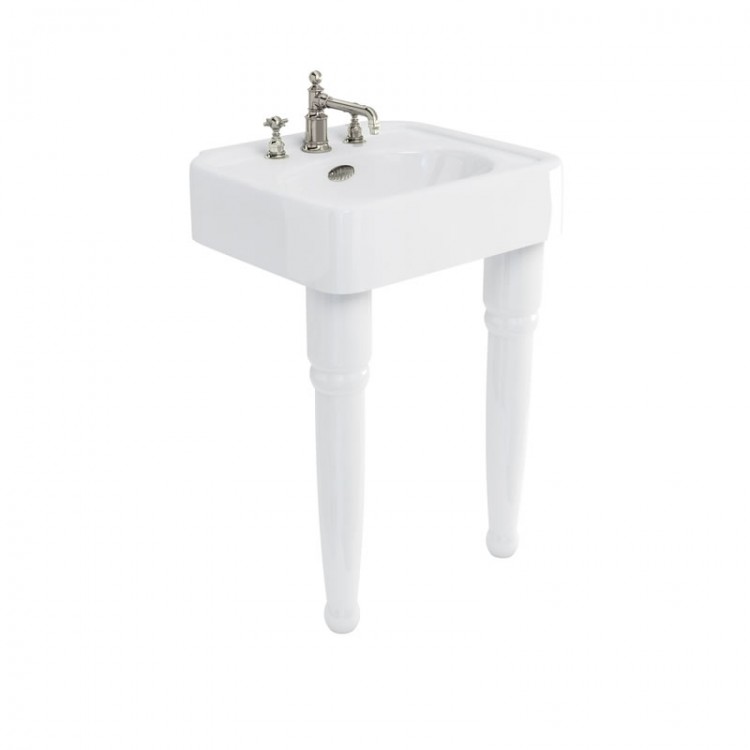 Arcade 600mm Basin with Overflow (three tap holes) and Ceramic Console Legs - white (ARC600-3TH-ARC2)