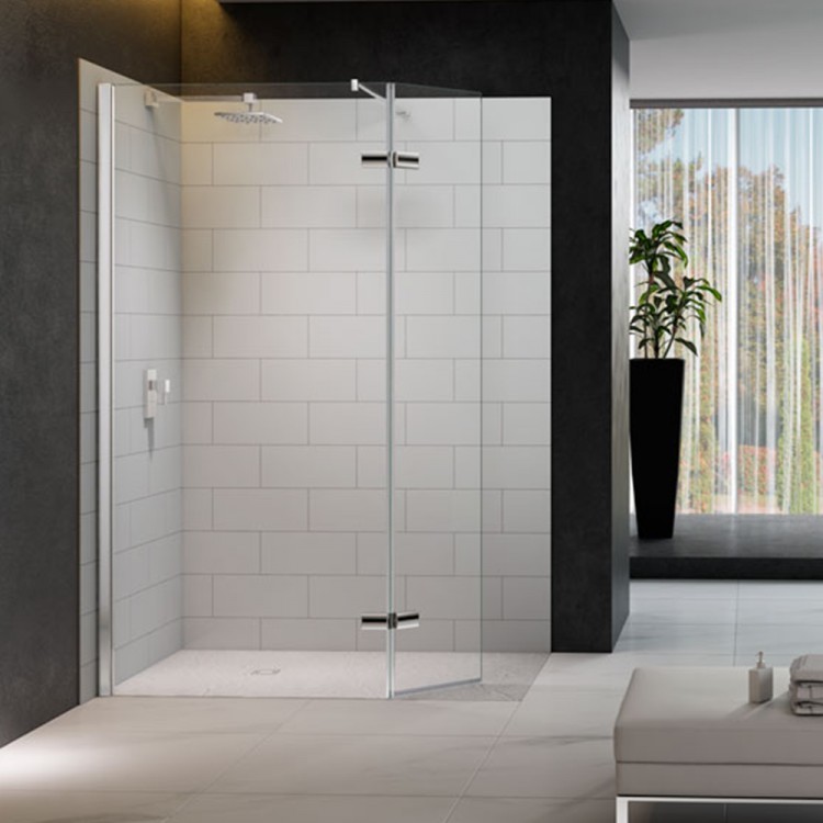 Merlyn Series 8 Shower Wall with Hinged Swivel Panel 1000mm + 350mm and 1600mm x 900mm Tray - Clear (M8SW1500HB)