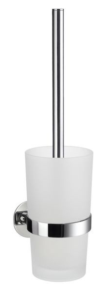Smedbo Time Wall Mounted Toilet Brush Including Container 425mm - Polished Chrome/Frosted Glass (YK333)