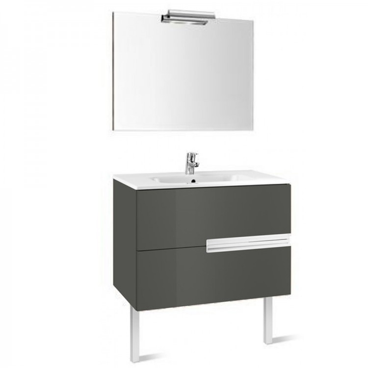 Roca Victoria-N Unik Basin + Base Unit 2 Drawers 1000mm - Gloss Anthracite Grey with Mirror (855841153)