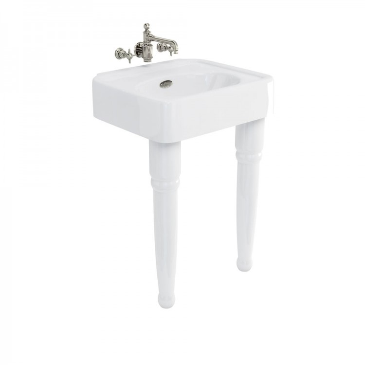 Arcade 600mm Basin with Overflow (no tap holes) and Ceramic Console Legs - white (ARC600-NTH-ARC2)