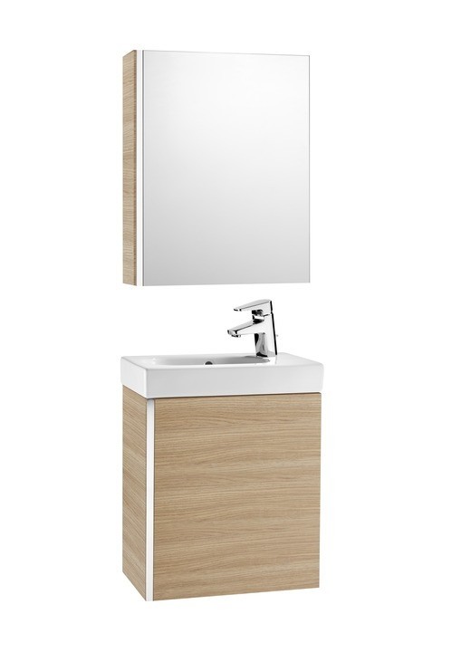 Roca Mini Pack Basin + Base Unit + Mirror Cabinet - Textured Oak (855866155)