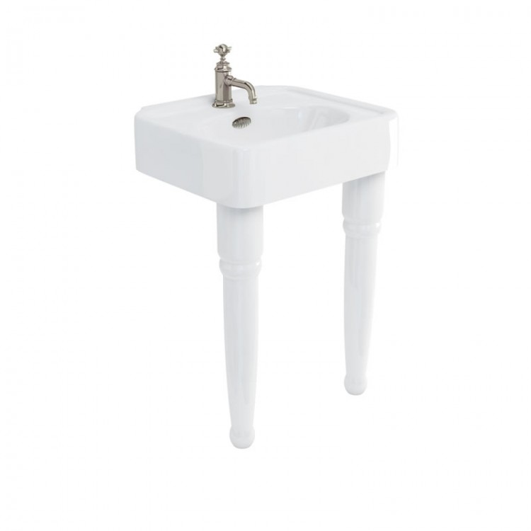 Arcade 600mm Basin with Overflow (one tap hole) and Ceramic Console Legs - white (ARC600-1TH-ARC2)