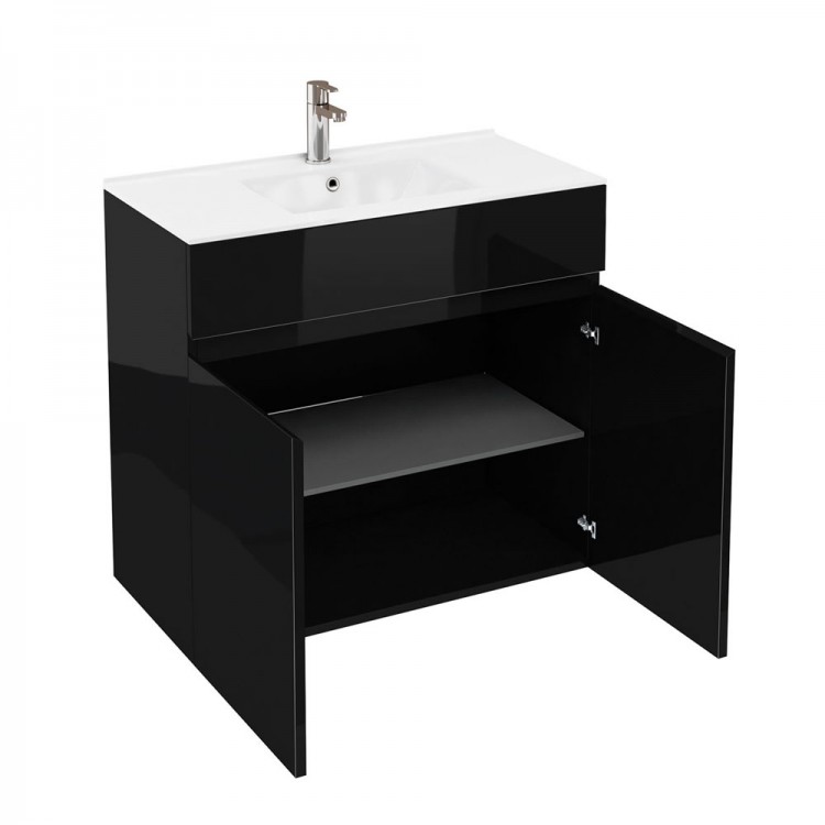 Britton - Aqua Cabinets 900mm Vanity unit With Doors & Ceramic basin - Black - D450 Range (D43B-C9045)