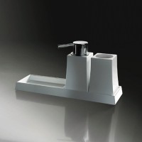 S7 Soap Dish, Tumbler & Dispenser Set Freestanding - chrome/frosted glass (131822)