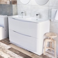 Erin Floor Mounted 1200 mm Vanity Unit Gloss White with White Glass Basin (22554)