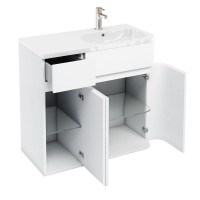 Britton - Aqua Cabinets 900mm Arc / Quattrocast Vanity unit - Right - White (C4RW-Q9045R-D41W)
