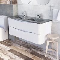 Erin Wall Mounted 1200mm Vanity Unit Gloss White with Grey Glass Basin (22557)