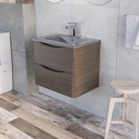 Erin 600mm Wall Mounted Vanity Unit and Basin Grey Elm with Grey Glass Basin (24435)