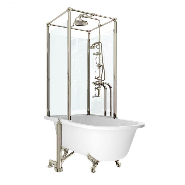 Arcade Royal Freestanding Shower Bath Kits (including cradle, soap basket, diverter, spout and exposed water pipes) - Nickel (ARC44)