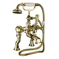 Crown Deck Mounted Lever Bath Shower Mixer. Antique Gold (ZXR6850200)