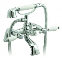 Vado Kensington Exposed Bath Shower Mixer Pillar Mounted With Shower Kit - chrome / white, tap, taps, showers, showering (KEN-131CD-CP)