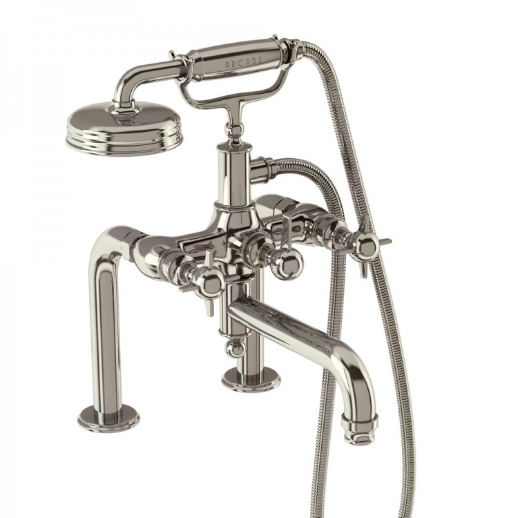 Arcade Bath Shower Mixer - Deck Mounted with Brass Handle Handset - Nickel (ARC18)