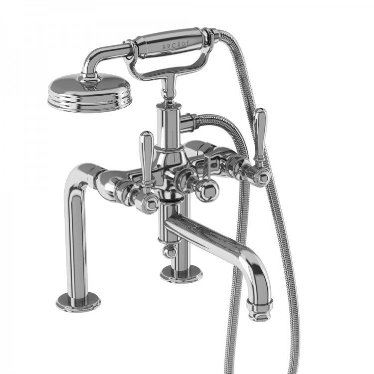 Arcade Bath Shower Mixer - Deck Mounted with Handset - Chrome & Chrome lever handles (ARC18-CHR-ARC67-CHR)