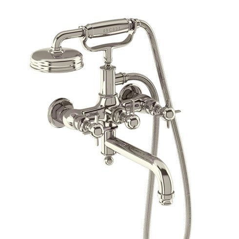 Arcade Bath Shower Mixer - Wall Mounted with Brass Handle Handset - Nickel (ARC19)