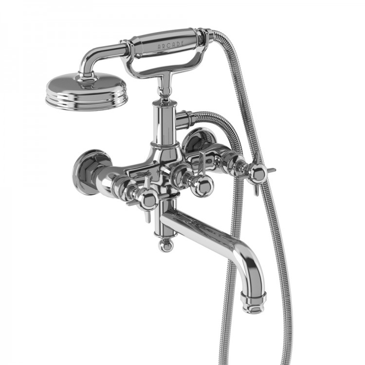 Arcade Bath Shower Mixer - Wall Mounted with Brass Handle Handset - Chrome (ARC19-CHR)