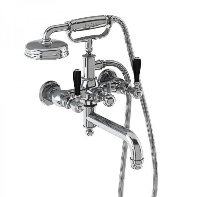 Arcade Bath Shower Mixer - Wall Mounted with Brass Handle Handset - Chrome (ARC19-CHR-ARC66-CHR)
