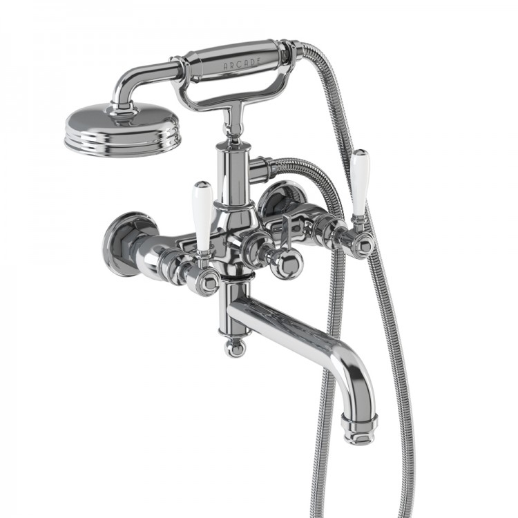 Arcade Bath Shower Mixer - Wall Mounted with Brass Handle Handset - Chrome (ARC19-CHR-ARC65-CHR)