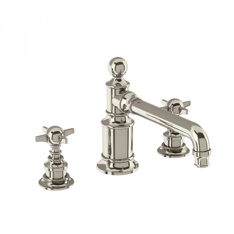 Arcade Three Hole Basin Mixer Taps - Deck Mounted without Pop Up Waste - Nickel (ARC15)